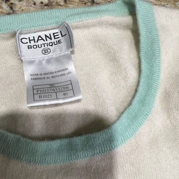CHANEL Cashmere VTG 98' Cream Sweater Color Trim Sleeveless Sweater Top 40FR - Picture 3 of 9
